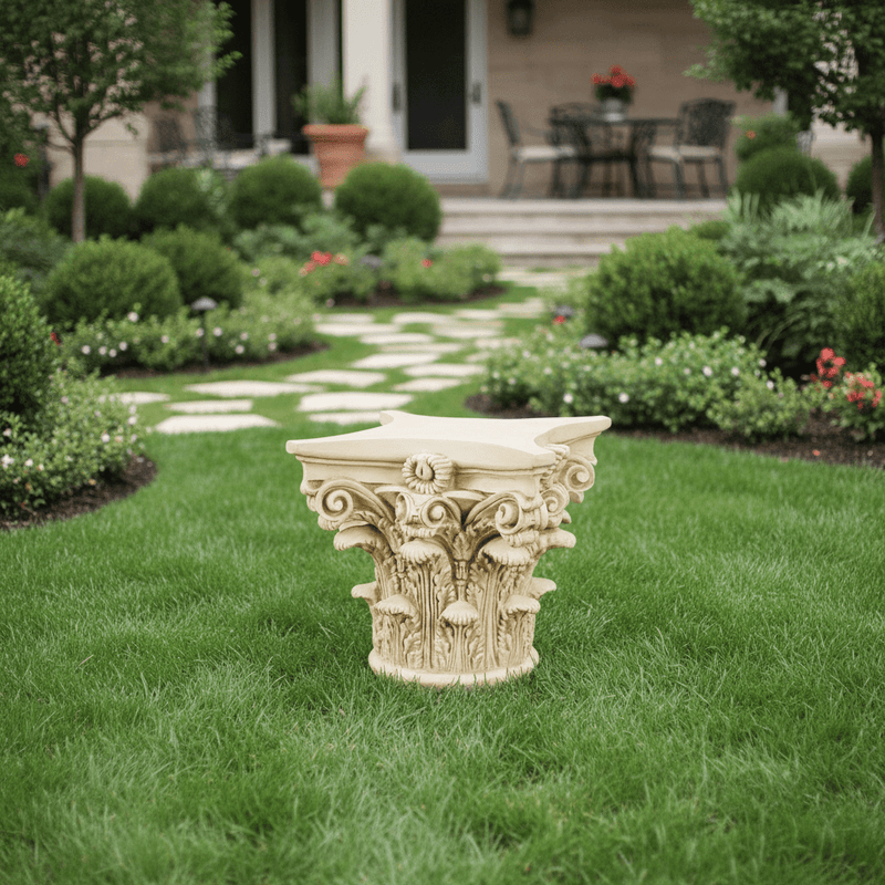 Corinthian Capital Outdoor Statue (16.5 - Inch) Side Angle