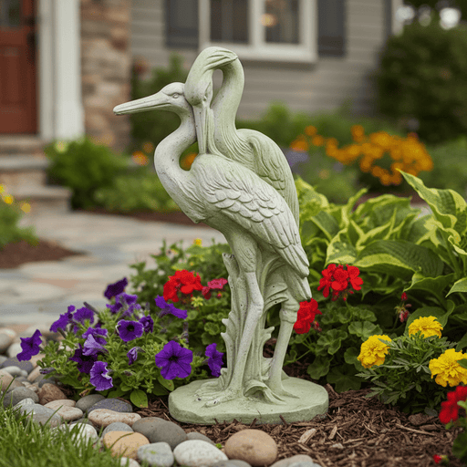 Cranes Bird Garden Statue (24 - Inch) Side Angle