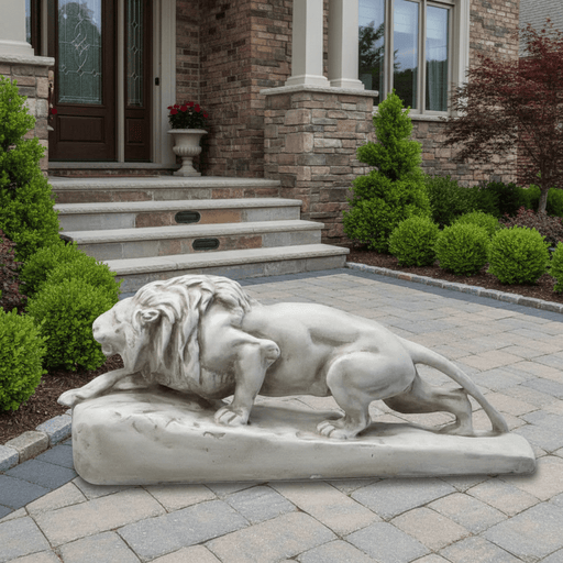 Crouching Lion Garden Statue (9 - Inch) Side Angle