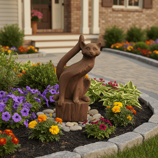 Curious Cat Garden Statue (20 - Inch) Side Angle