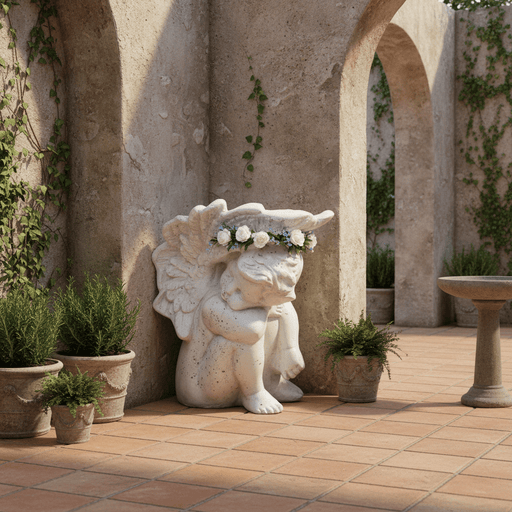 Cute Cherub Garden Statue (11 - Inch) Side Angle