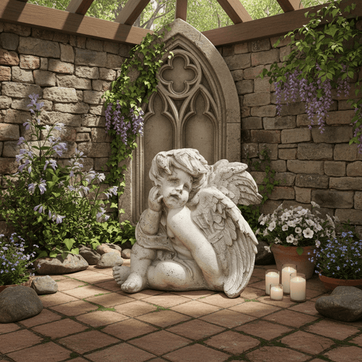 Cute Cherub Garden Statue (12 - Inch) Side Angle