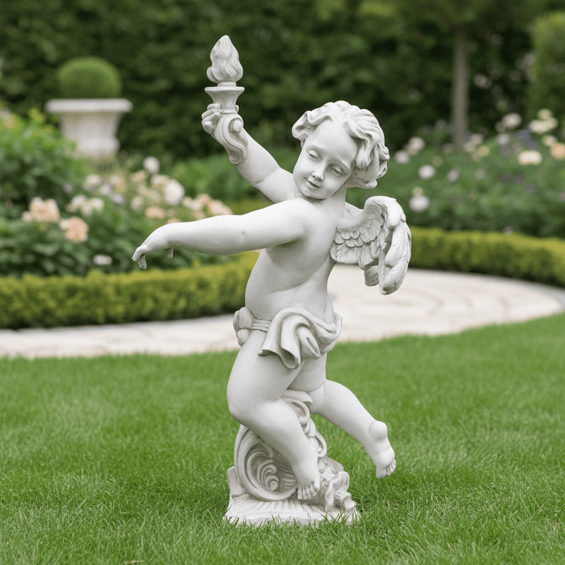 Dancing Cherub with Torch Garden Outdoor Statue (43-Inch)