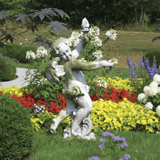 Dancing Cherub with Torch Garden Outdoor Statue (43 - Inch) Side Angle