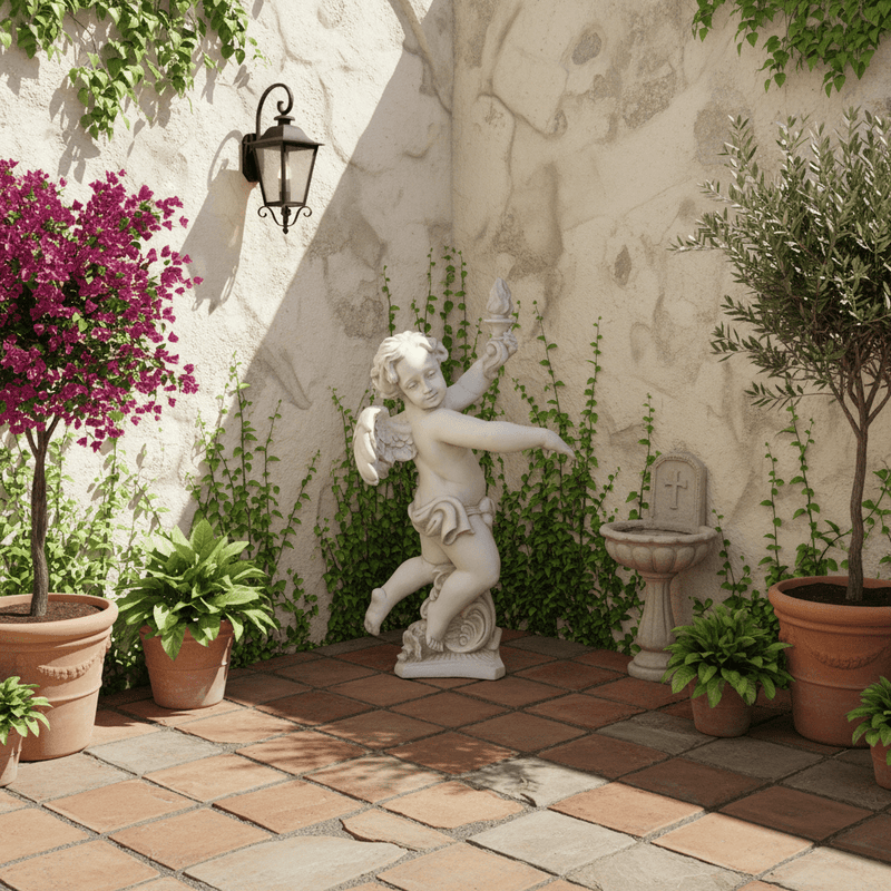 Dancing Cherub with Torch Garden Outdoor Statue (43-Inch)