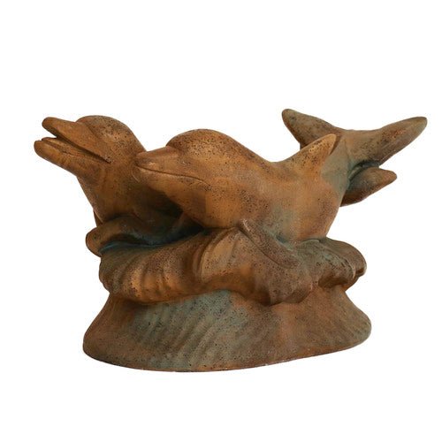 Dolphins Swimming Garden Statue (15 - Inch) Side View