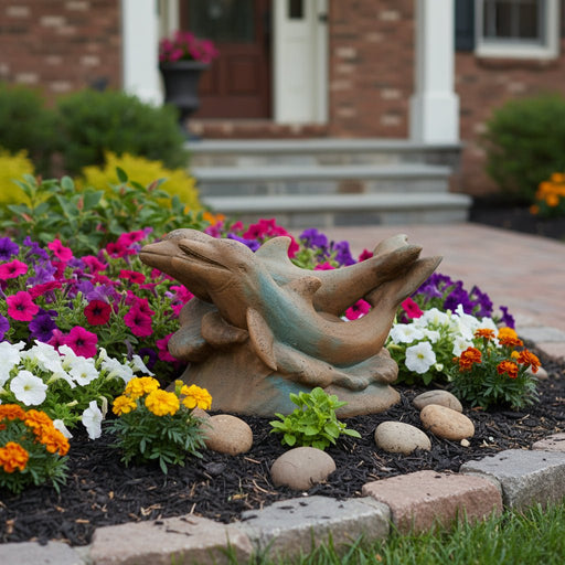 Dolphins Swimming Garden Statue (15 - Inch) Side Angle