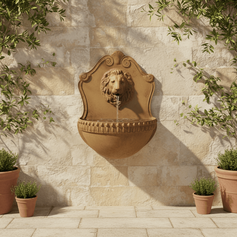 Donatello Lion Wall Fountain (42 - Inch) Side Angle