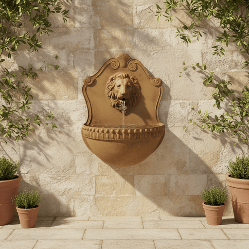 Donatello Lion Wall Fountain (42 - Inch) Side Angle