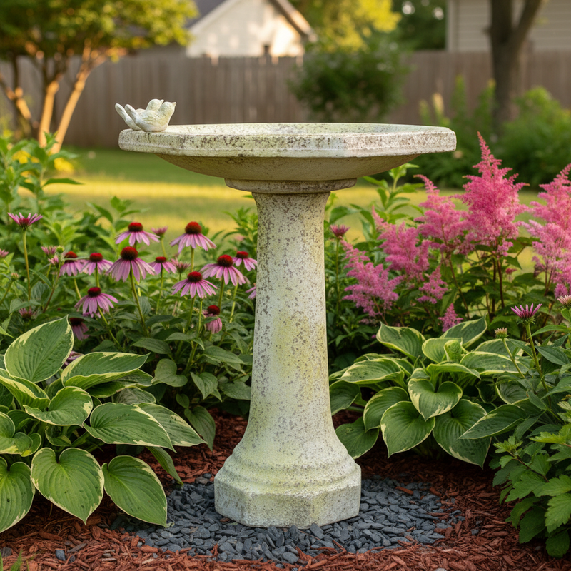 Eight Sided Birdbath W Birds Statue (Eight - Sided) Side Angle