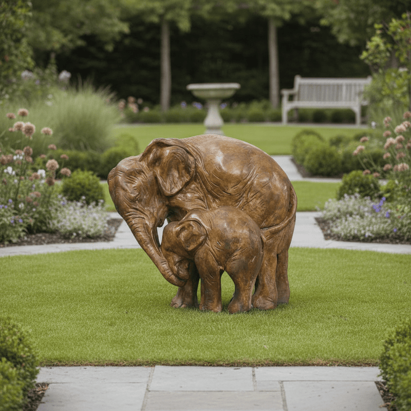 Elephant Calf Garden Statue (12 - Inch) Side Angle