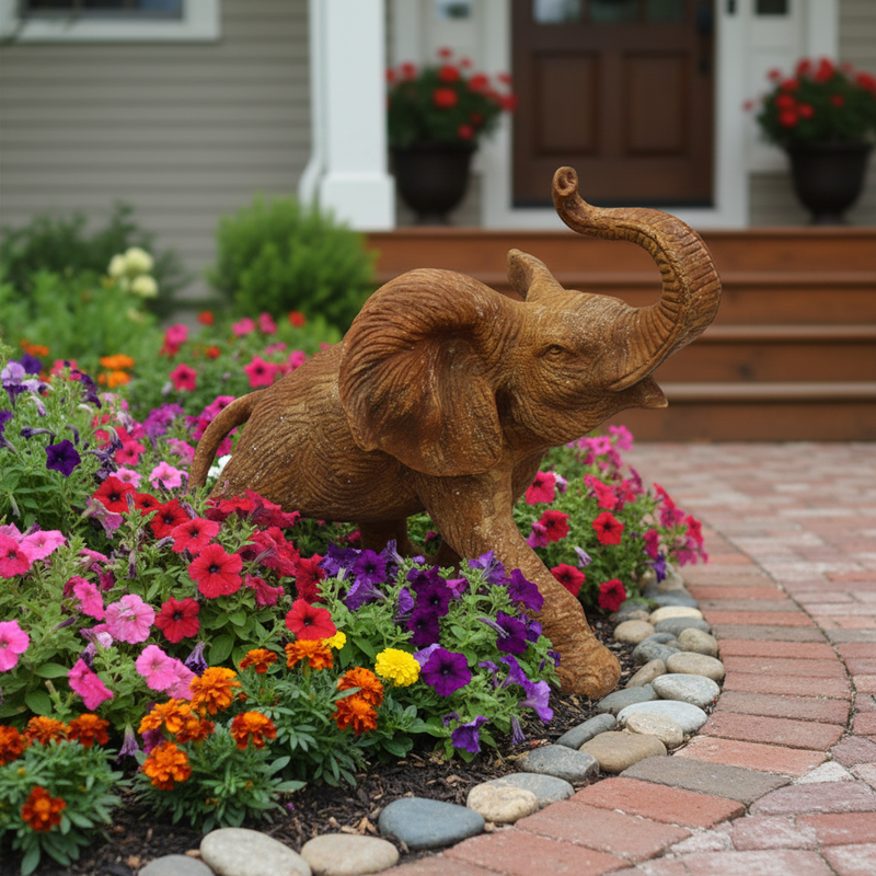 Elephant Garden Statue (14 - Inch) Side Angle