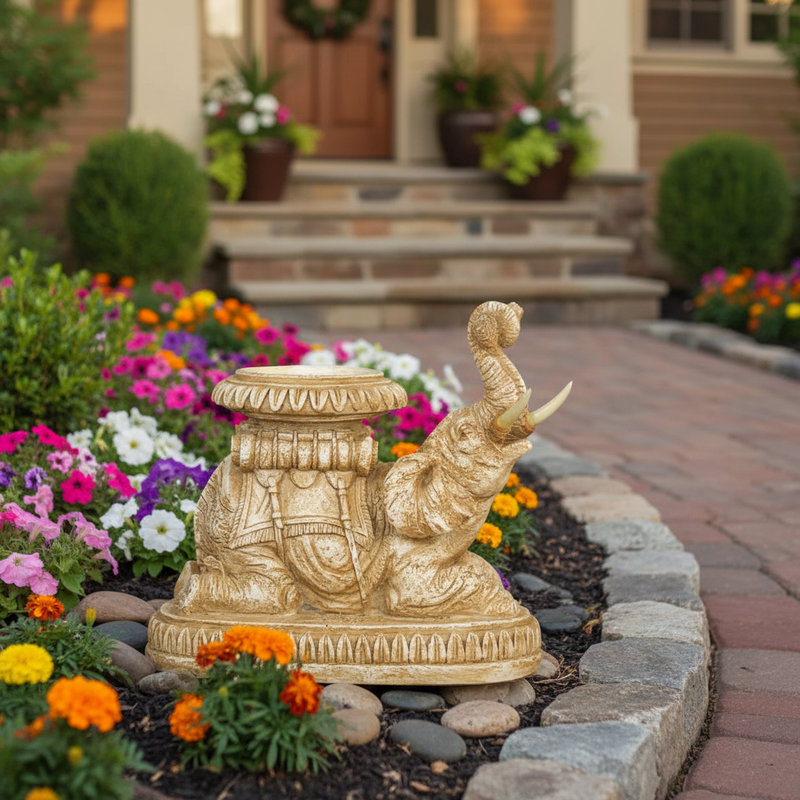 Elephant Roaring Statue Candleholder (8 - Inch) Side Angle