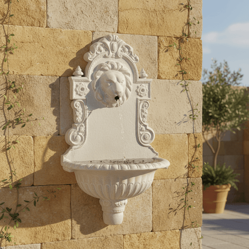 English Lion Garden Wall Fountain (30 - Inch) Side Angle