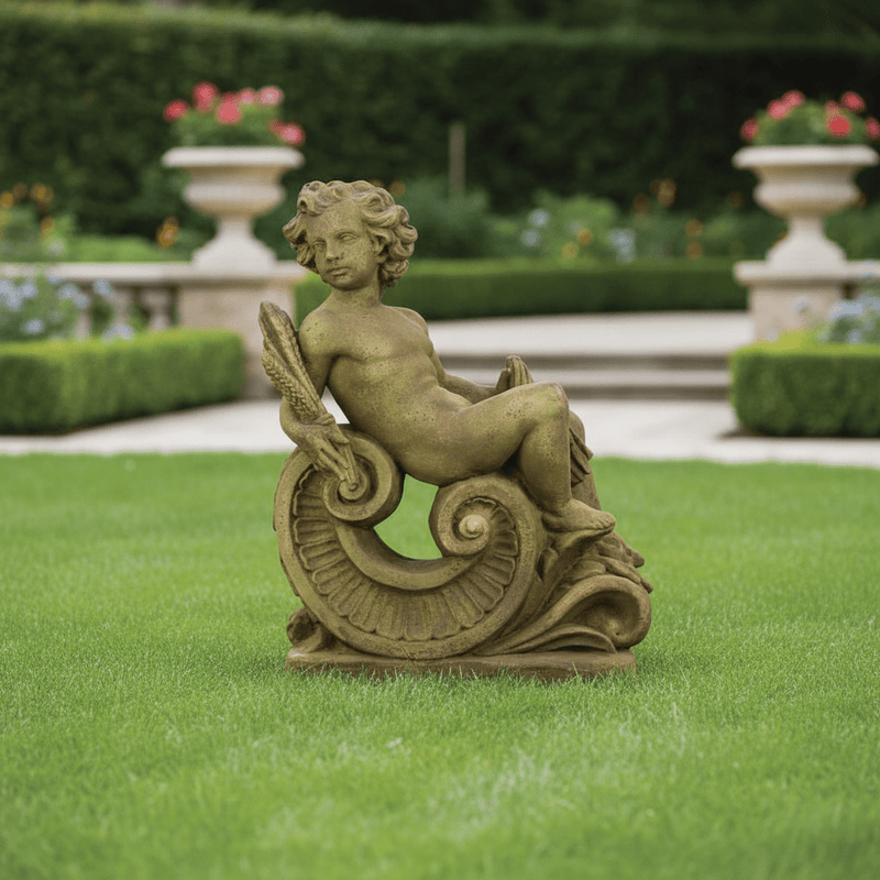 Fall Angel On Scroll Statue (36 - Inch) Side Angle