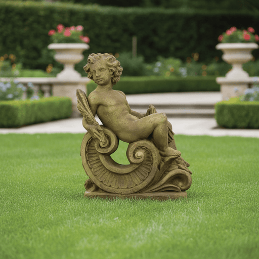 Fall Angel On Scroll Statue (36 - Inch) Side Angle