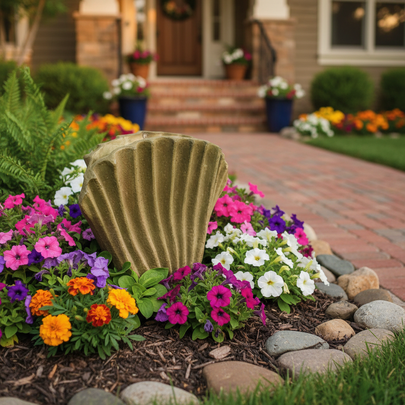 Fan Shell Garden Statue (16 - Inch) Side Angle