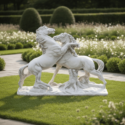 Fighting Horses Garden Statue (20 - Inch) Side Angle