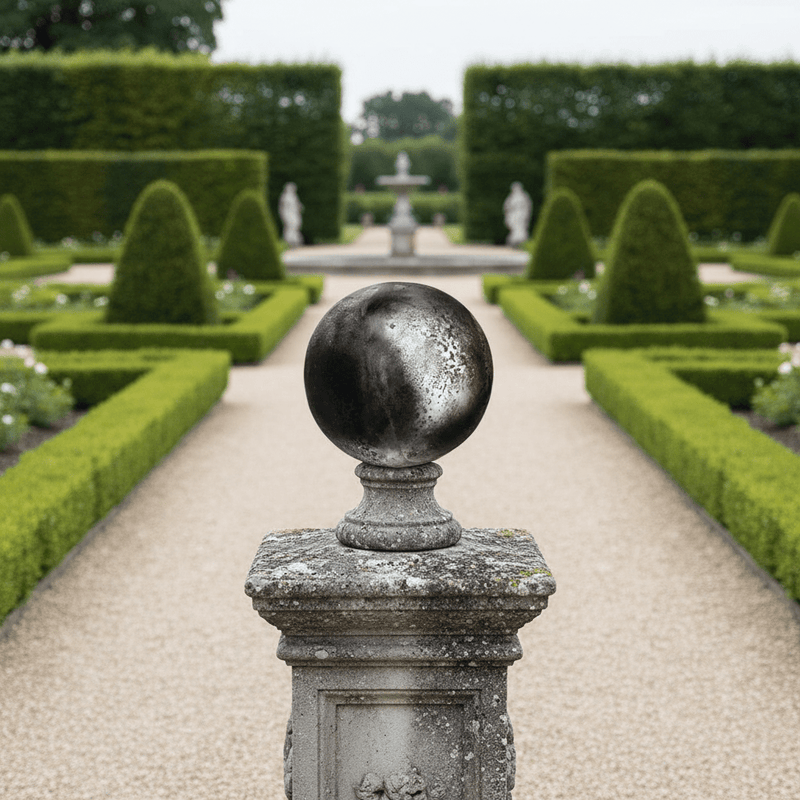 Finial Sphere Outdoor Statue (12 - Inch) Side Angle