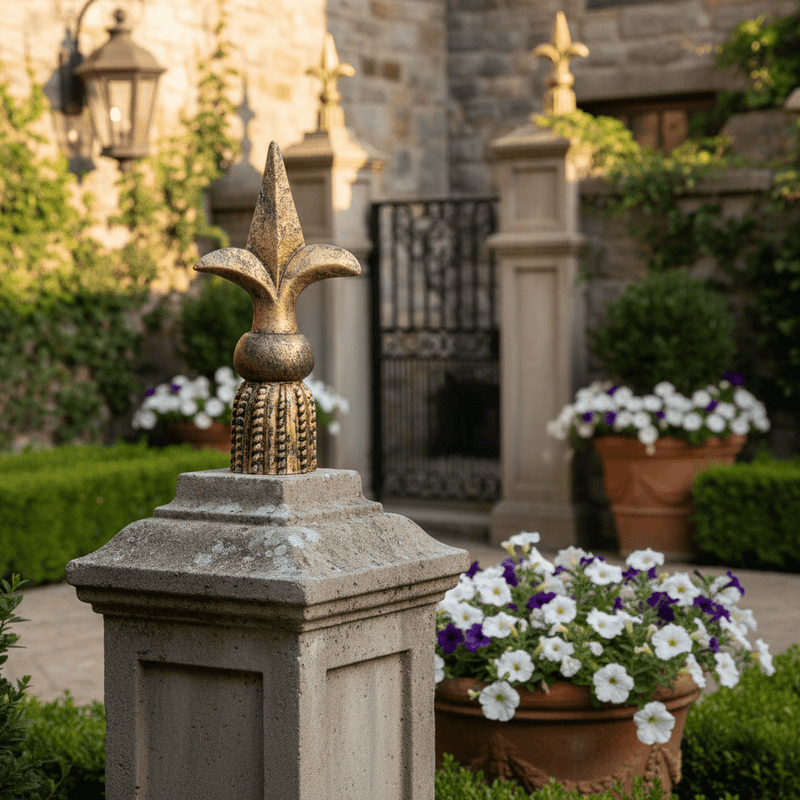 Fleur De Lis Outdoor Statue (11 - Inch) Side Angle