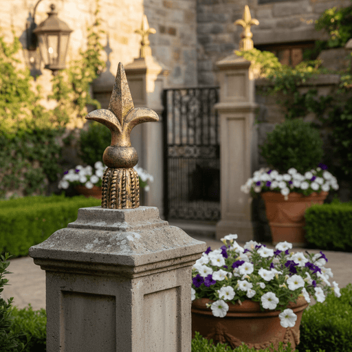 Fleur De Lis Outdoor Statue (11 - Inch) Side Angle
