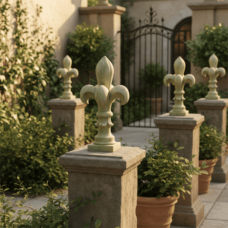 Fleur De Lis Outdoor Statue (14 - Inch) Side Angle