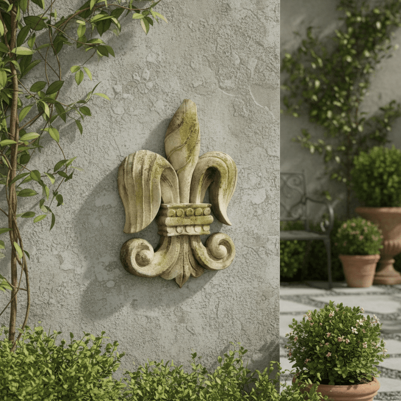 Fleur De Lis Outdoor Statue (23 - Inch) Side Angle