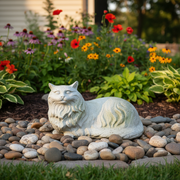 Fluffy Cat Garden Statue (9.5 - Inch) Side Angle