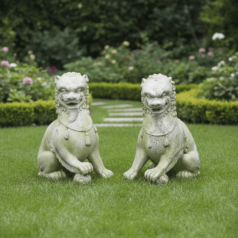 Foo Dog Garden Statue (35 - Inch) Side Angle