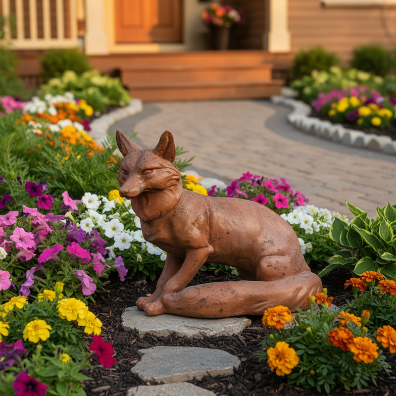 Fox Garden Statue (16 - Inch) Side Angle