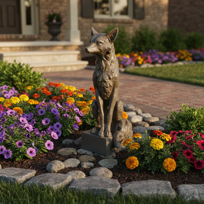 Fox Garden Statue (28.5 - Inch) Side Angle