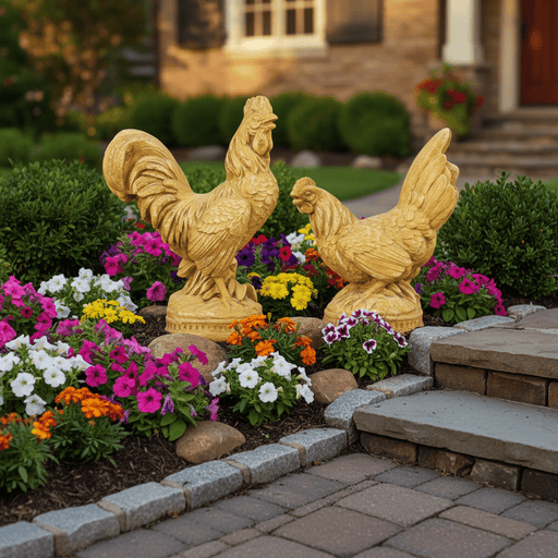 French Rooster Pair Garden Statue (11-Inch)
