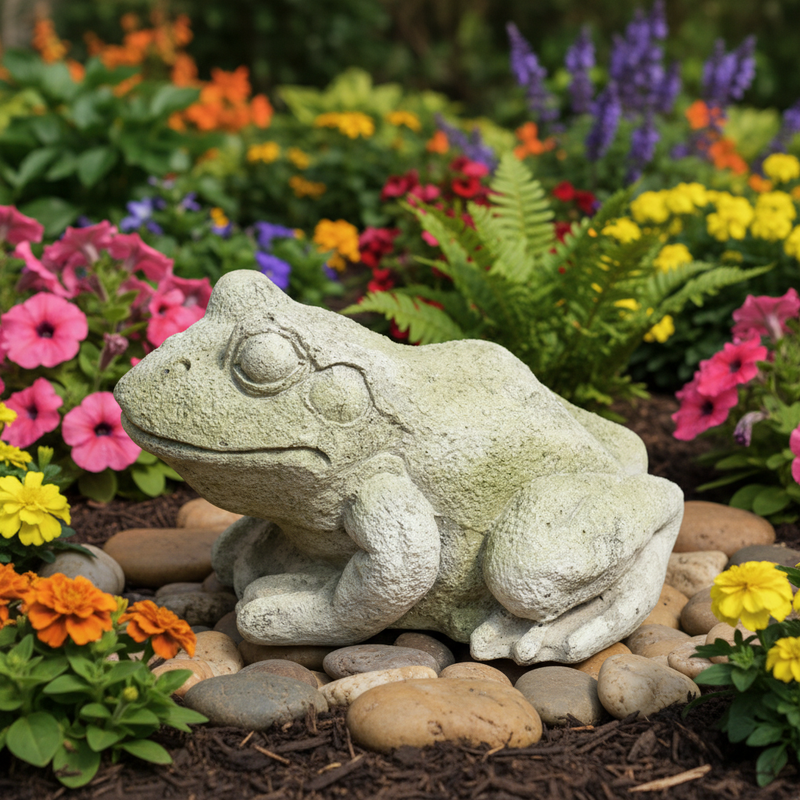 Frog Garden Statue (10 - Inch) Side Angle