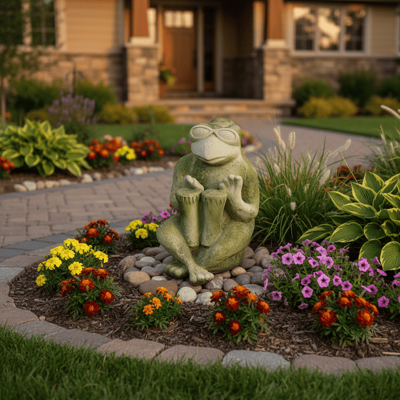 Frog Garden Statue (14 - Inch) Side Angle