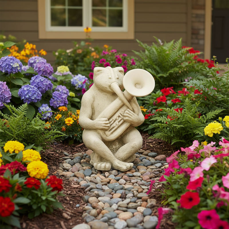 Frog Garden Statue (14 - Inch) Side Angle