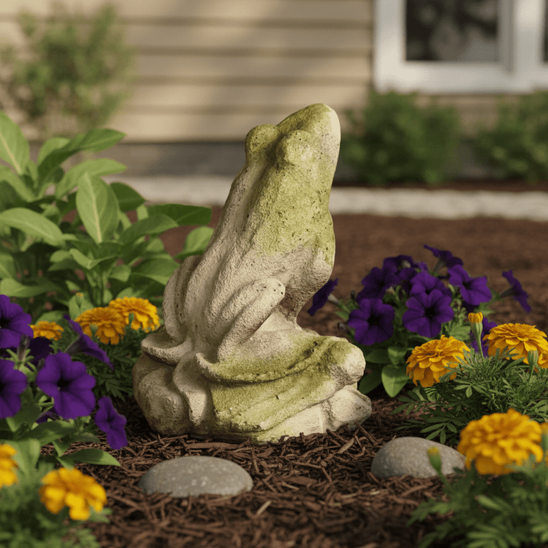Frog Garden Statue (14 - Inch) Side Angle