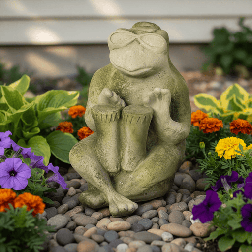 Frog Garden Statue (14 - Inch) Side Angle