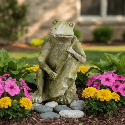 Frog Garden Statue (15 - Inch) Side Angle