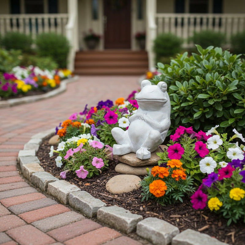 Frog Garden Statue (7 - Inch) Side Angle