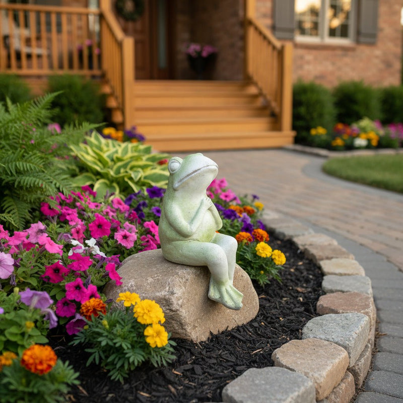 Frog Garden Statue (8 - Inch) Side Angle