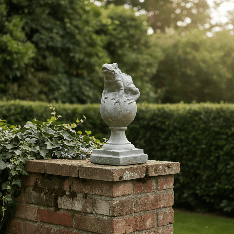 Frog on Finial Outdoor Statue (14 - Inch) Side Angle
