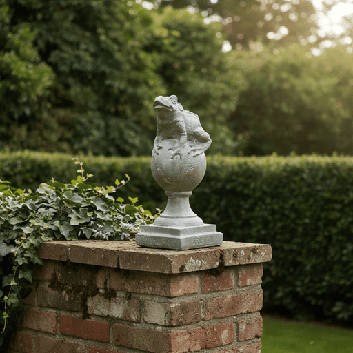 Frog on Finial Outdoor Statue (14 - Inch) Side Angle