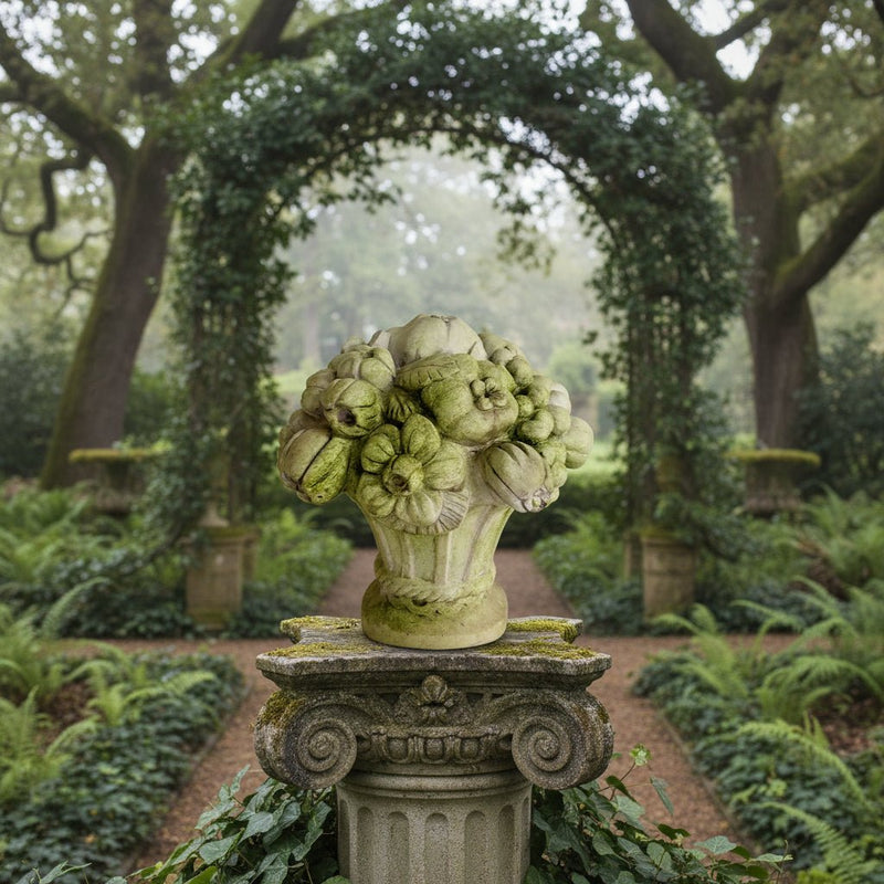 Fruit and Flower Finial Outdoor Statue (12 - Inch) Side Angle