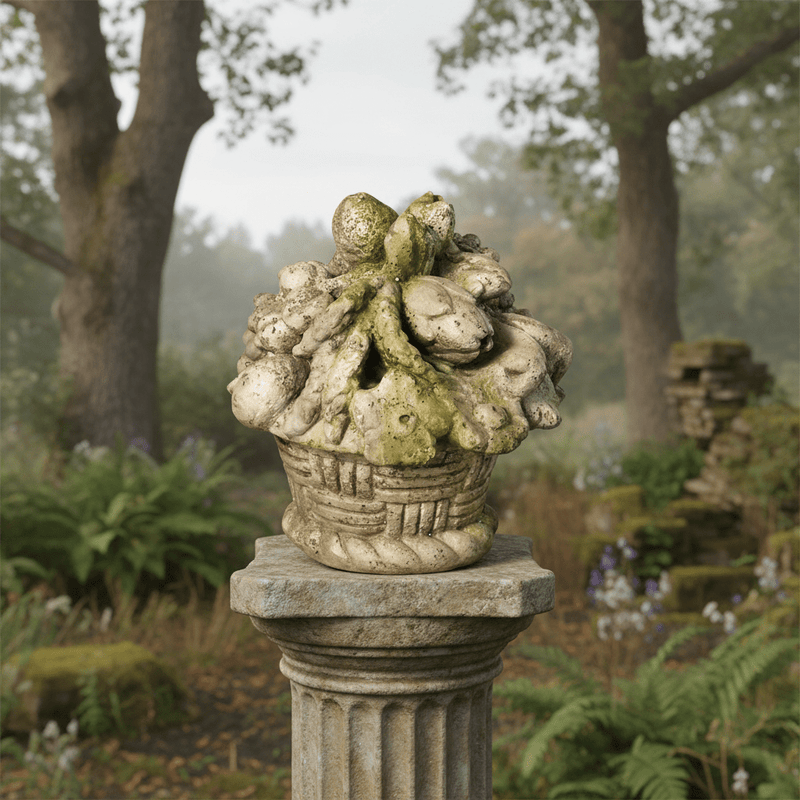 Fruit Basket Outdoor Statue (14 - Inch) Side Angle