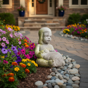 Girl Petting Rabbit Garden Statue (14 - Inch) Side Angle