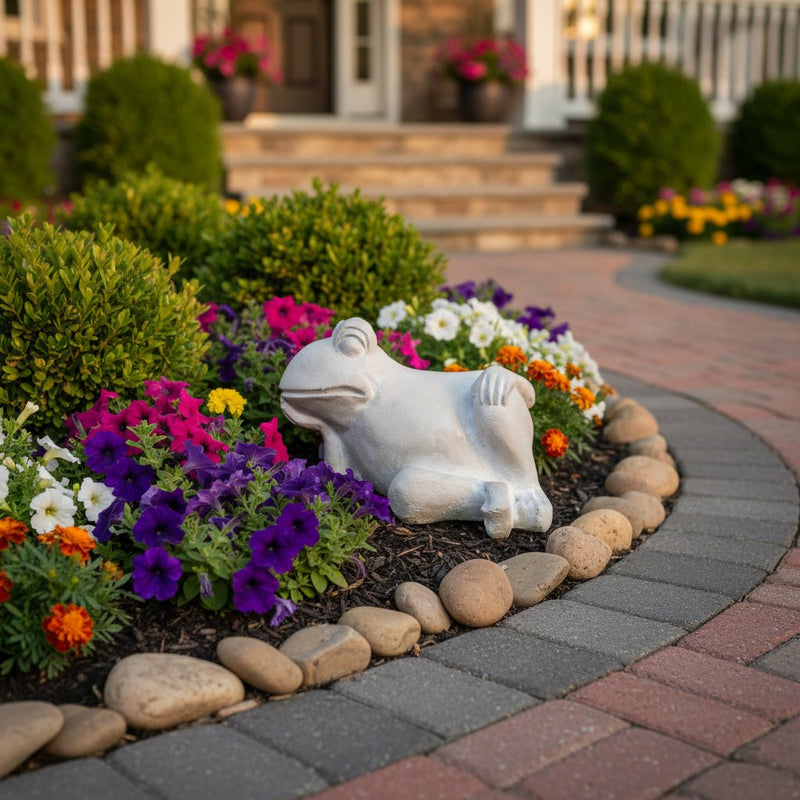Gossip Frog Garden Statue (6.5 - Inch) Side Angle