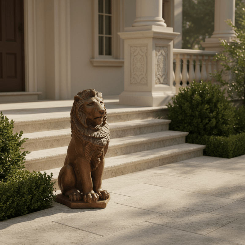 Guardian Lion Garden Statue (13 - Inch) Side Angle