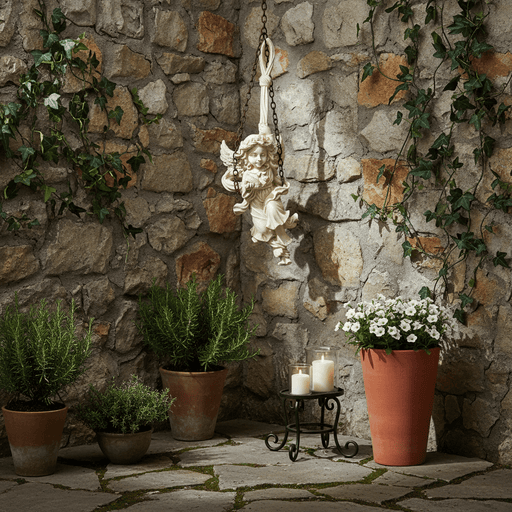 Hanging Floral Angel Ornament Outdoor Statue (25 - Inch) Side Angle