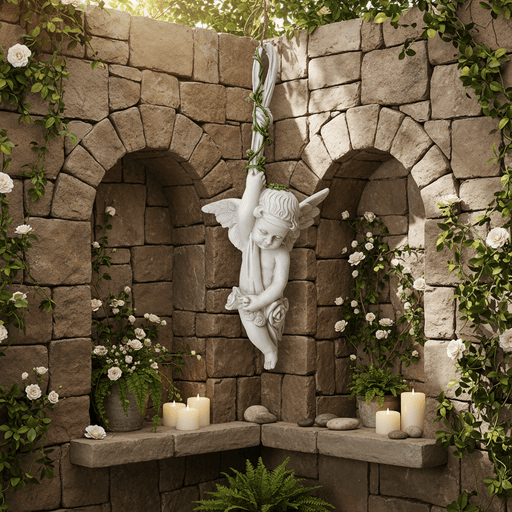 Hanging Ornamental Winged Cherub Figurine Outdoor Statue (27 - Inch) Side Angle