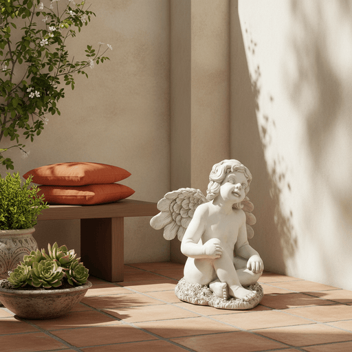Happy Winged Cherub Outdoor Statue (20-Inch)